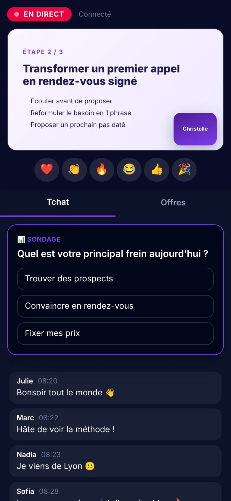 Live sur mobile — capture de Amphivo