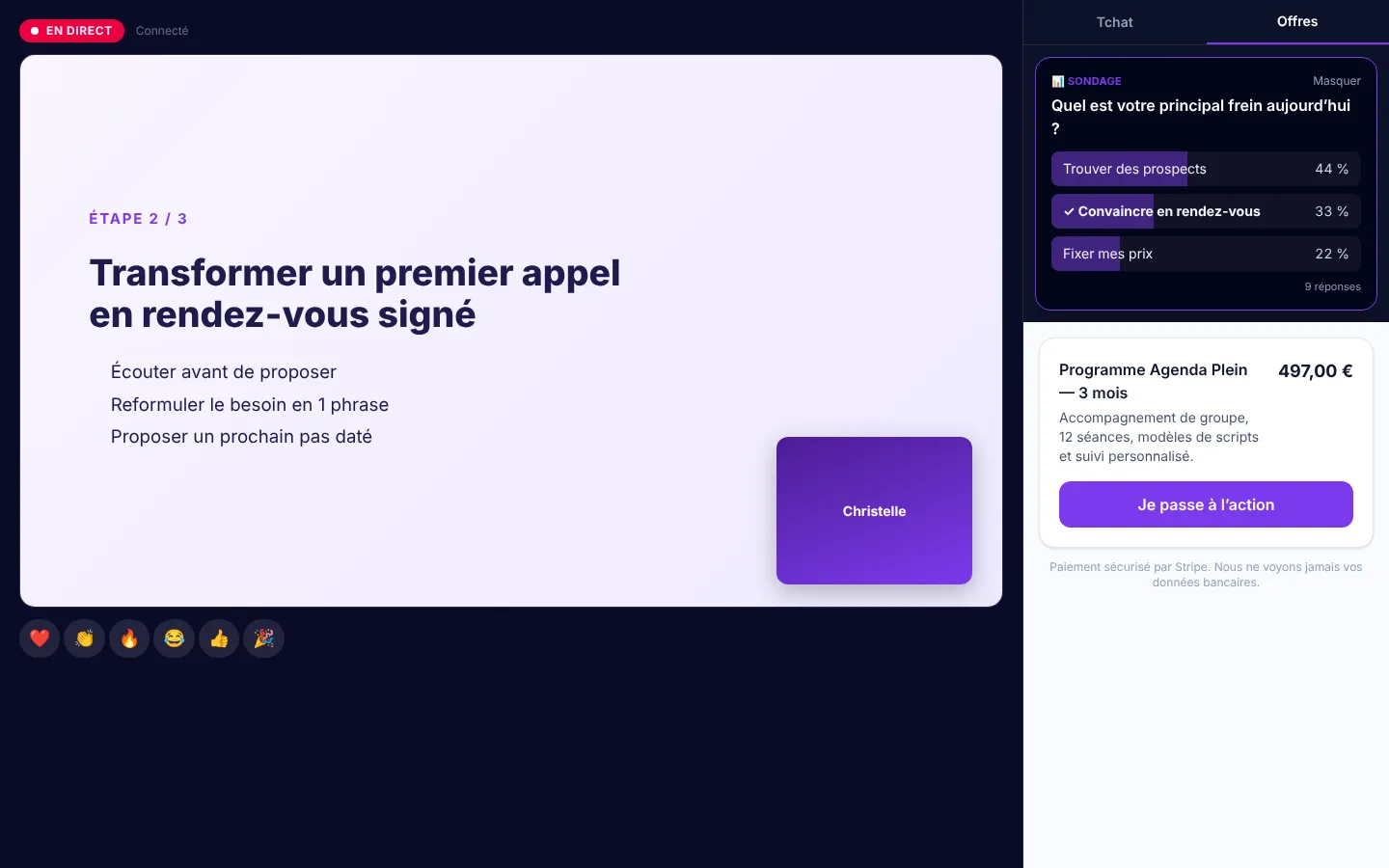 4. L’offre pendant le live — capture de Amphivo